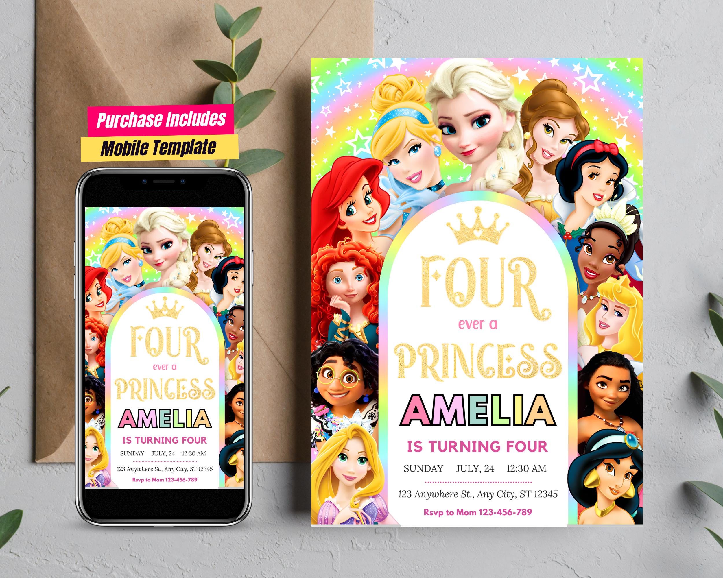 Four Ever a Princess Birthday Photo Invitation Editable Princess Photo ...