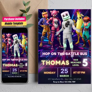 Modificabile Fort Game Biglietto di ringraziamento Invito Fort Game Fort Night Festa di compleanno Carta regalo Fort Gaming Compleanno Evito Videogioco Compleanno