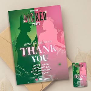 Bewerkbaar Wicked verjaardagsfeestje retourcadeau Wicked geïnspireerde feestartikelen Wicked bedankkaart Wicked goodiebaglabel Wicked Witch-cadeaukaart