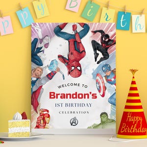 Editable Superhero Welcome Sign Avengers Birthday Party Superhero birthday Sign Superheroes Welcome board  Superheroes Birthday welcome sign