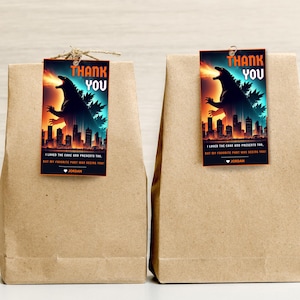 Etiqueta de agradecimiento de Godzilla Etiquetas para fiestas temáticas de Godzilla Bolsas de agradecimiento de cumpleaños de Godzilla Etiqueta de agradecimiento de Little Monster Etiqueta de regalo de Godzilla Monster