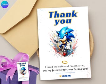 Editable Super Sonic thank you Gift card Sonic the HEDGEHOG thank you Party card Sonic invitation Sonic gift tag sonic gamer thank you card
