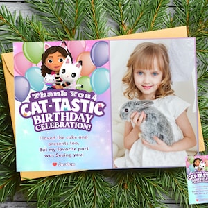 Gabbys Dollhouse thank you photo card Gabby&#39;s party favor doll party gift tag Gabbys Dollhouse gratitude card with photo Gabbys gift tag