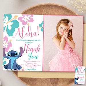 Aloha Stitch thank you party card with photo Stitch thank you bundle Lilo & Stitch thank you photo card Stitch Party Favors pool party gift