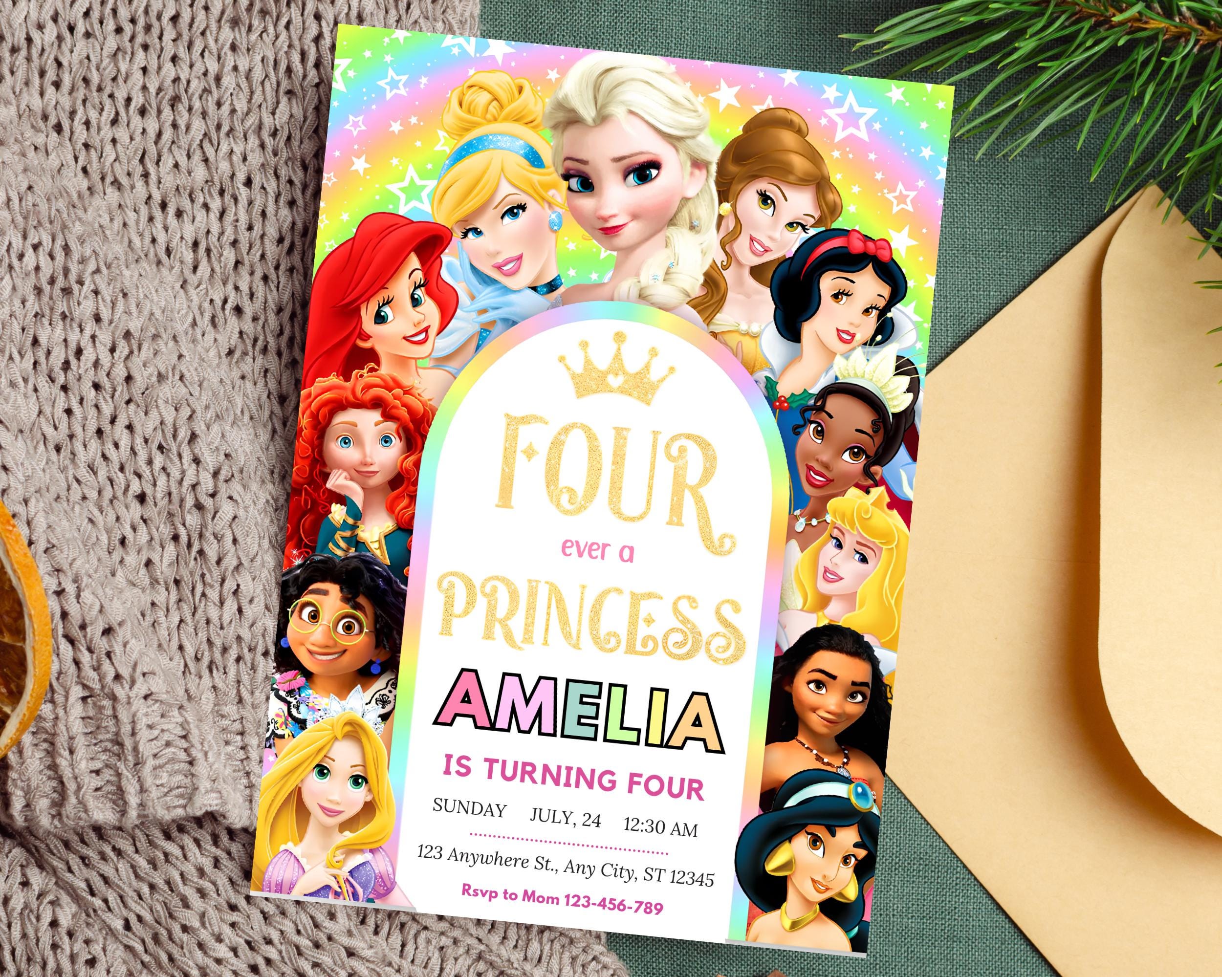 Four Ever a Princess Birthday Photo Invitation Editable Princess Photo ...