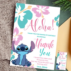 Carte de fête Aloha Stitch Merci Carte de remerciement Stitch Cartes de remerciement Lilo & Stitch à téléchargement immédiat Carte de remerciement Stitch Party Gift