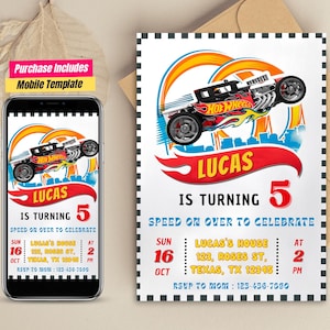 Printable Hot Cars Geburtstags-Einladung Rennautos-Einladung Hot Cars-Einladung Rennauto-Geburtstags-Party Auto-Geburtstags-Einladung Autos einladen