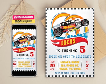 Printable Hot Cars Birthday Invitation Race Cars Invitation Hot Cars Invitation Race Car Birthday Party Car Birthday Invitation Cars invite