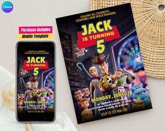 Editable Toy Story invite Printable Birthday Card for Toy Story theme Invitation Woody and Friends Birthday Invite Toy Story Birthday banner