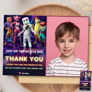Fort Game Merci Carte photo Fort Game Party Favors Cadeau pour joueur Fort Night Anniversaire Carte de remerciement avec photo Fort Gaming Anniversaire Evite