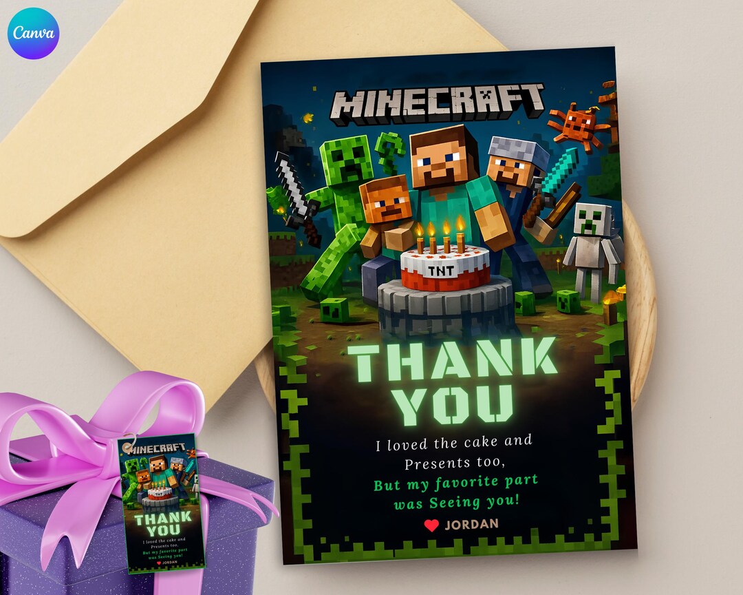Congratulations Minecraft Card Editable Minecrafter Birthday Thank You Return Gift Card Minecrafter ...