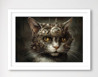 Cat Printable, Cat Print, Cat Poster, Cat Cyborg, Wall Art, Gift, Digital Download, Printimals