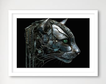 Cat Printable, Cat Print, Cat Poster, Cat Cyborg, Wall Art, Gift, Digital Download, Printimals