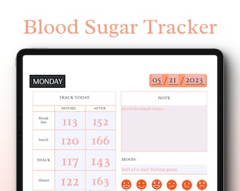 Blood Sugar Tracker, Glucose Tracker, Diabetes Log,  Glucose Log, Medical Planner Printable, Type 2 Diabetes, Gestational Diabetes