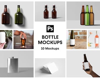 Bottle Mockup Bundle | Photoshop, Can & Flask (Digital Download)