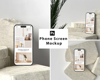 Modern Phone Screen Mockup: App UI/UX Presentation (PSD Digital Download)