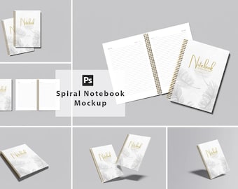Spiral Notebook Mockup PSD: White & Gold Stationary Template (Digital Download)