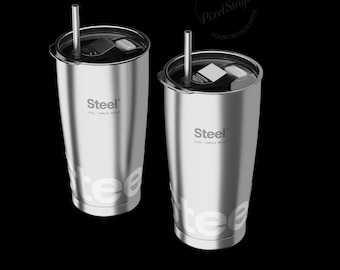 Steel Tumbler Mockup PSD: Insulated Mug Branding Template (Digital Download)