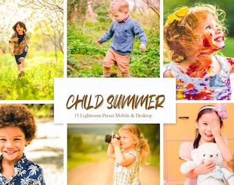 Child Summer Lightroom Presets - 15 Mobile Desktop Filters for Bright Vibrant Kid & Baby Photos, Warm Family Editing