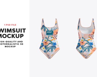 Swimsuit Mockup: Tropical Floral One-Piece (Digital Download PSD Template)