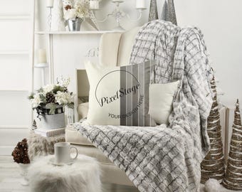 Elegant Pillow Mockup PSD: Holiday Home Decor (Digital Download