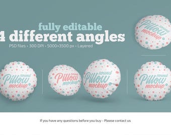 Round Pillow Mockup Set: 4 PSD Angles, Nursery Decor (Digital Download)