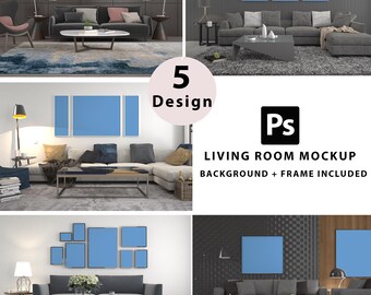Living Room Wall Art Mockup Bundle: Customizable Frames (PSD Digital Download