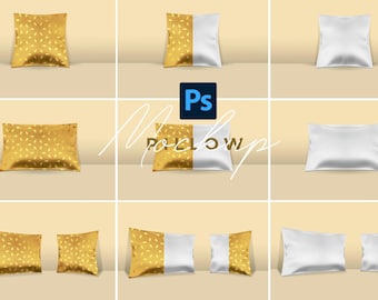 Pillow Mockup Bundle: Gold Patterned & White Pillows, PSD Template (Digital Download