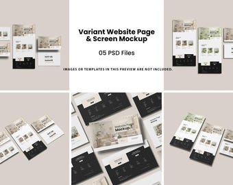 Website Screen Mockup: 5 PSD Templates for UI/UX Design (Digital Download