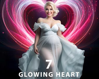 Glowing Heart Photo Overlays: Maternity Photography, Valentine's Day (PNG & JPEG Digital Download for Photoshop)