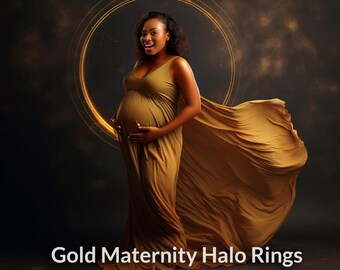 Golden Halo Maternity Photo Overlays: Celestial Shine, PNG & JPG (Digital Download)