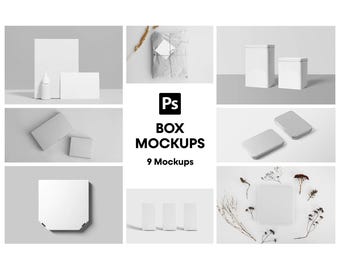 Box Mockup Bundle: Product Packaging Scenes for Etsy (PSD Digital Download)
