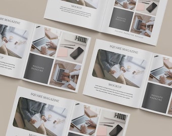 Square Book Mockup PSD: Customizable Magazine & Catalog Flat Lay (Digital Download)
