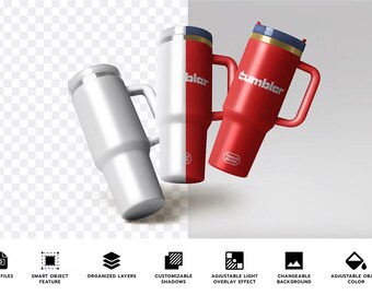 Tumbler Mockup PSD Bundle | Customizable Travel Mug Mockup | Smart Object for Design | Digital Download
