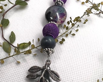 Handmade Beaded Keychain with Leaf Tassel