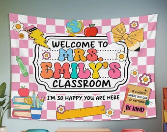 Classroom Decor, Custom Composition Notebook Welcome Teachers Name Classroom Banner, Teacher Appreciation Gifts, Custom Classroom Tapestry