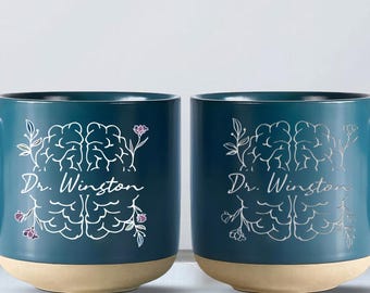 Custom Psychologist Pottery Mug, Personalized Neuro ICU Nurse Mug, Brain Doctor Gifts Neurology Neurobiology PhD Graduation Gift For Her