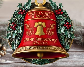 Personalized 250 years of America 2D Acrylic Ornament, Patriotic Ornament, 1776-2026 Liberty Bell Ornament Decor, American Independence Xmas