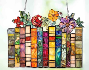 Book Flower Sun Catcher ACRYLIC Window Hanging, Book Lover Gift, Book Club Gift, Book Lover Suncatcher, Book Reader Gifts, Book Flower Decor
