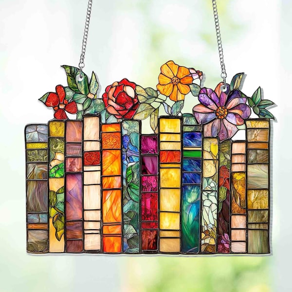 Book Flower Sun Catcher ACRYLIC Window Hanging, Book Lover Gift, Book Club Gift, Book Lover Suncatcher, Book Reader Gifts, Book Flower Decor