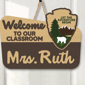 Personalized Teacher 3D Door Hanger, National Park Teacher Sign, Classroom Adventure Decor, Custom Teacher Name Gift, Back To School Gift