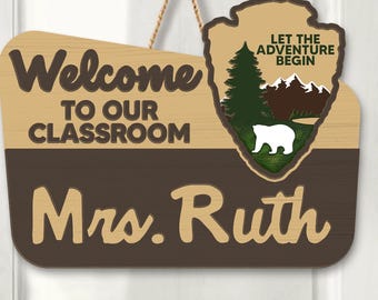 Personalized Teacher 3D Door Hanger, National Park Teacher Sign, Classroom Adventure Decor, Custom Teacher Name Gift, Back To School Gift