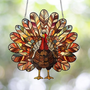 Thanksgiving Turkey Acrylic Window Hanging, Turkey Decoration, Thanksgiving Gift, Carved Pumpkin Sign, Thanksgiving Sign Decor