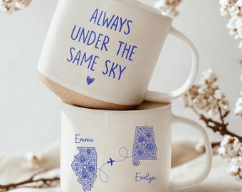 Always Under The Same Sky Pottery Mug,State To State Gift Coffee Mug,Personalize Long Distance Mug,Long Distance Friendship Mug,Besties Gift