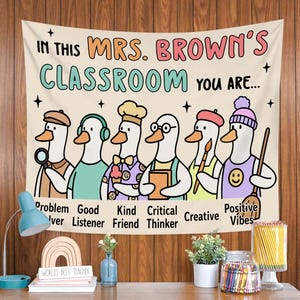 Personalized Teacher Silly Goose Tapestry, Funny Motivational Classroom Decor, Back to School Tapestry for Teacher, Preschool Welcome Sign