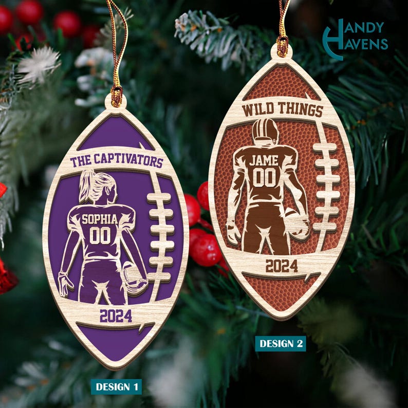 Gift for Football Lover, Personalized Football Ornament, 2 Layered and