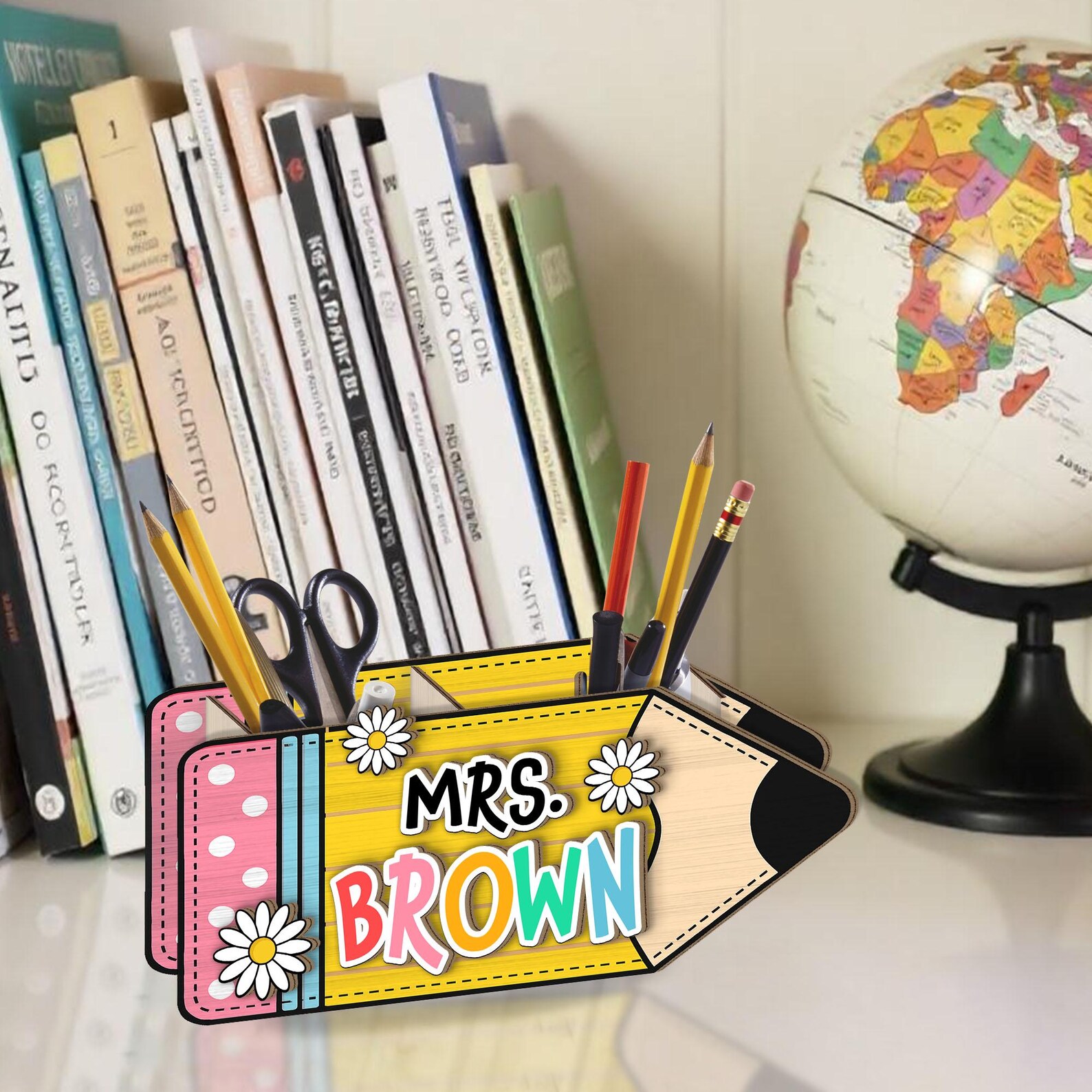 Personalized Teacher Pencil Holder, Pencil Teacher Desk Organizer ...