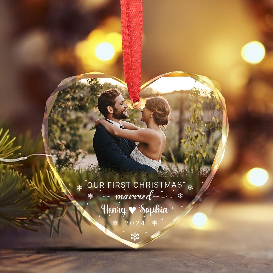 Personalized Our Christmas Married Ornament, Custom Couple Photo Glass ...