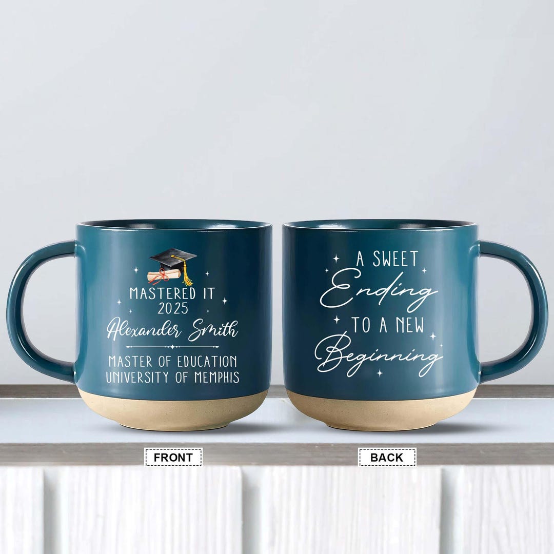 Custom Masters Degree Pottery Mug, Graduation Gift for Her Him ...