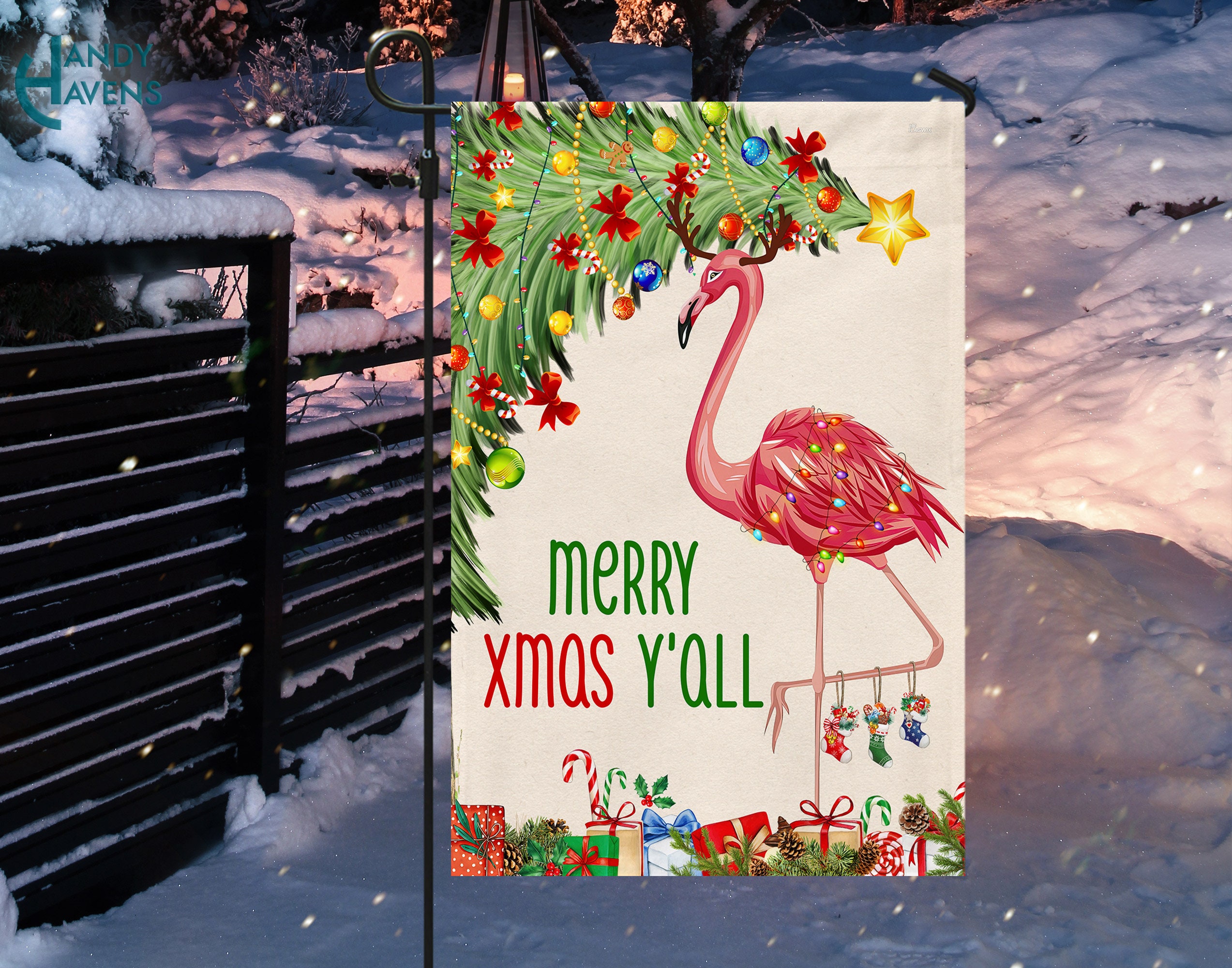 Discover Flamingo Christmas Flag, Merry Xmas Y'all Garden Flag, Flamingo Holiday Garden Decor